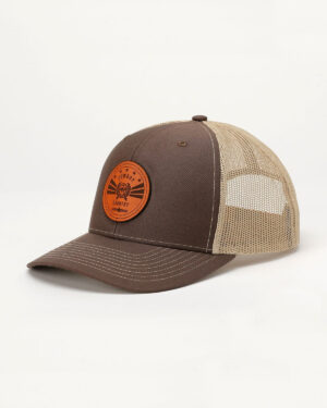 Men s Trucker Cap with Leather Patch - Brown and Tan