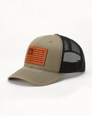 Men s Old Glory Leather Patch Trucker Cap - Olive and Black
